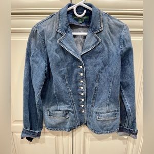 LAUREN by Ralph Lauren Classic Tailored Button Up Denim Jacker Blazer Large